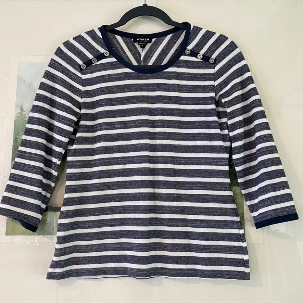 Worth New York‎ Striped 3/4 Sleeve Blouse Top Shirt